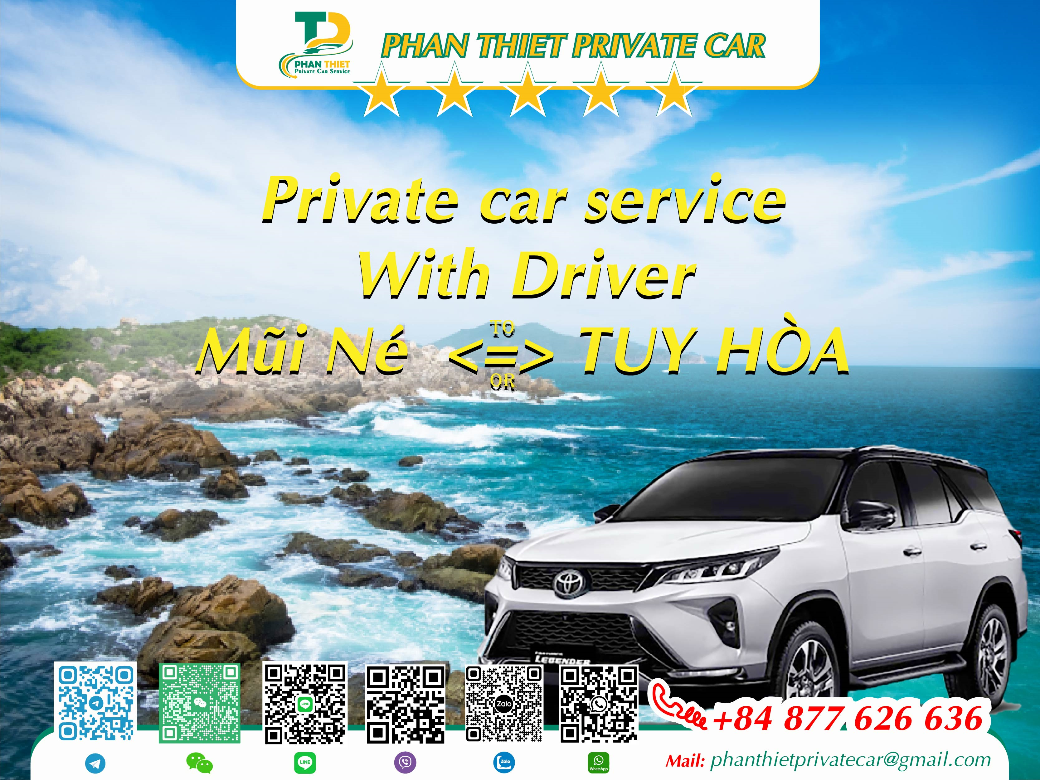 Car rental Mui Ne <=> Tuy Hoa (private car with driver)